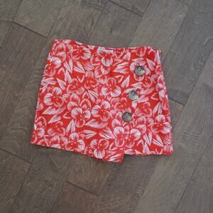Zara TRF Collection Floral Mini Skort Red Womens Size Medium